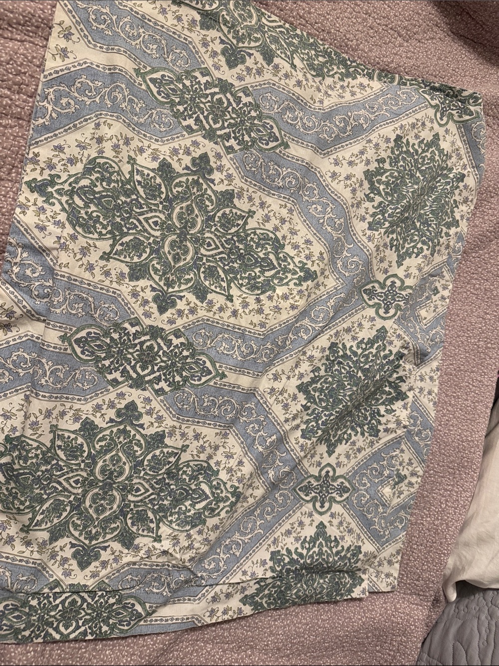 Two Laura Ashley Cream, Blue and Green Medallion pillow sham